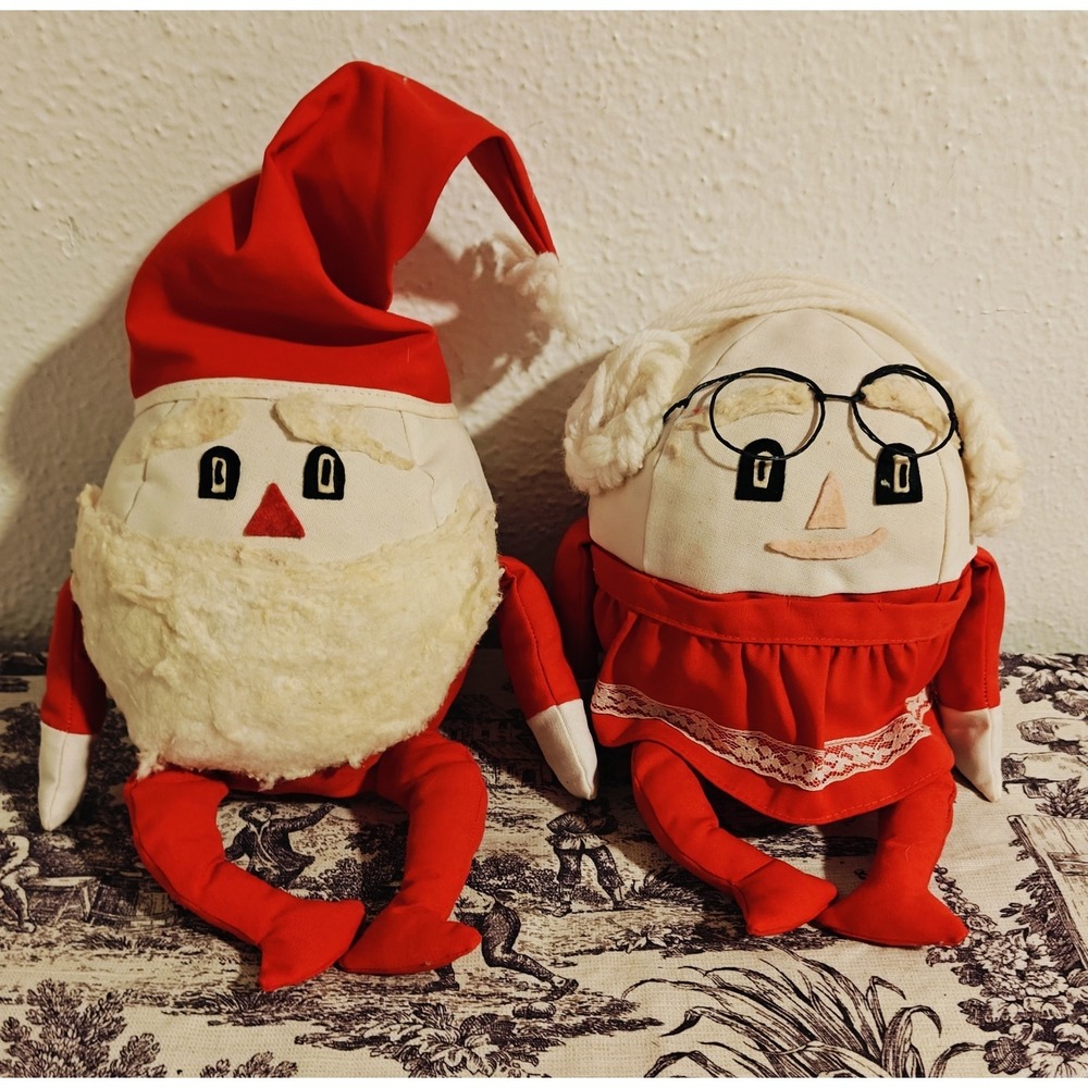 Vintage handmade Humpty Dumpty Style Santa And Mrs. Clause Decorations
